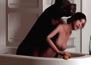 3D brunette fucked by a black dog